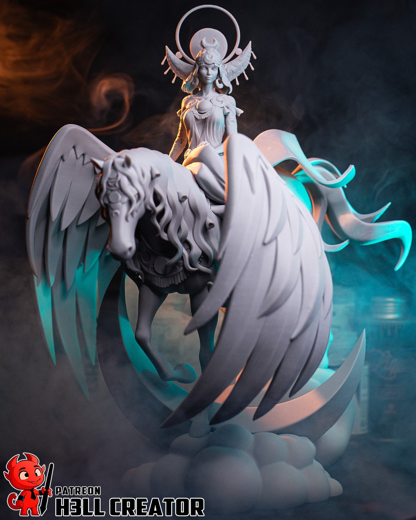 Selene from Hades 2 display miniature by h3ll Creator– 3D printed 211mm resin model for painting and display