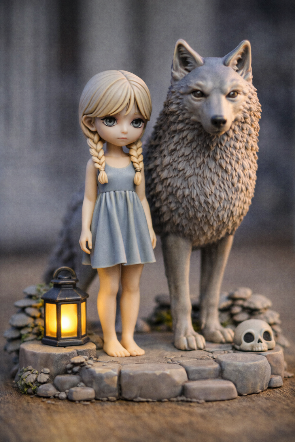 Lumi and the wolf - 76 mm - 3D resin figurine