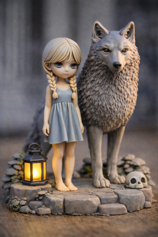 Lumi and the wolf - 76 mm - 3D resin figurine