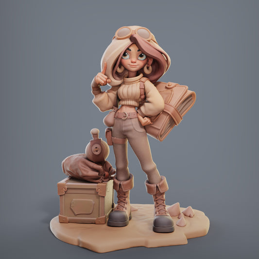 ExplorerGirl display miniature by Female Miniatures – 3D printed 75 mm resin model for painting and display