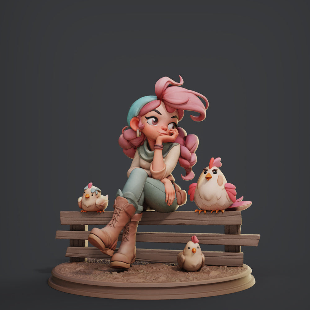 Farm Girl display miniature by Female Miniatures – 3D printed 74 mm resin model for painting and display