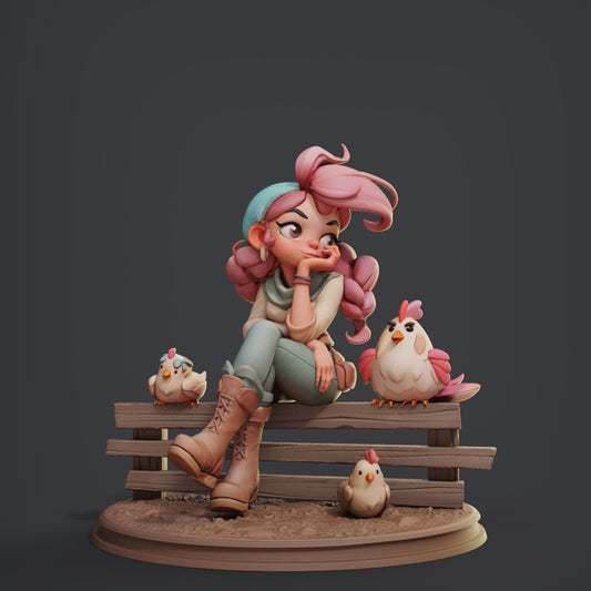 Farm Girl display miniature by Female Miniatures – 3D printed 74 mm resin model for painting and display