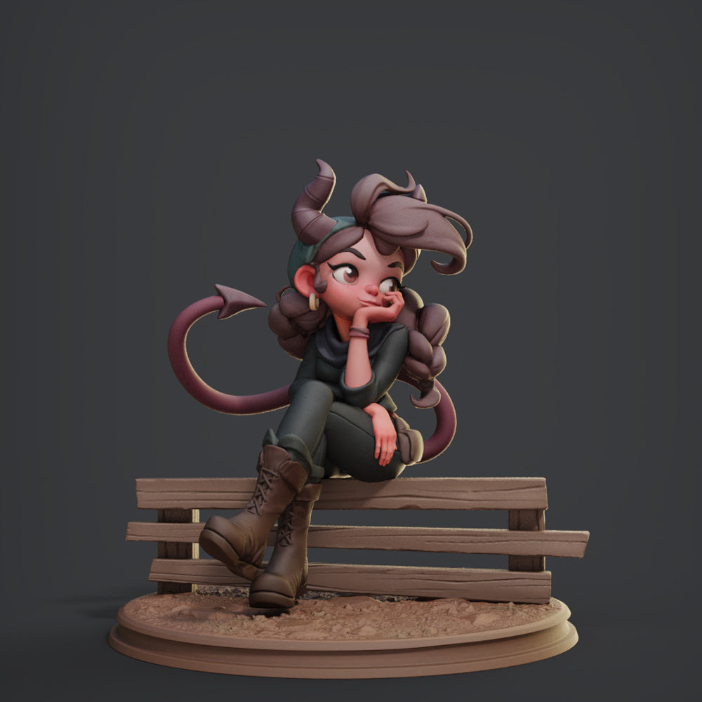 Tiefling display  miniature  by Female Miniatures – 3D printed  74 mm  resin model for painting and display