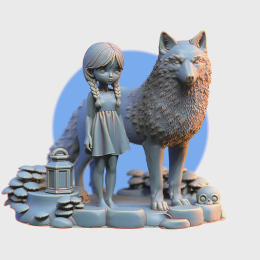 Lumi and the wolf - 76 mm - 3D resin figurine